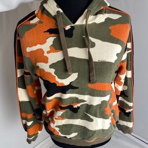 BeSpoke multicolor orange green cream camouflage knit hoodie